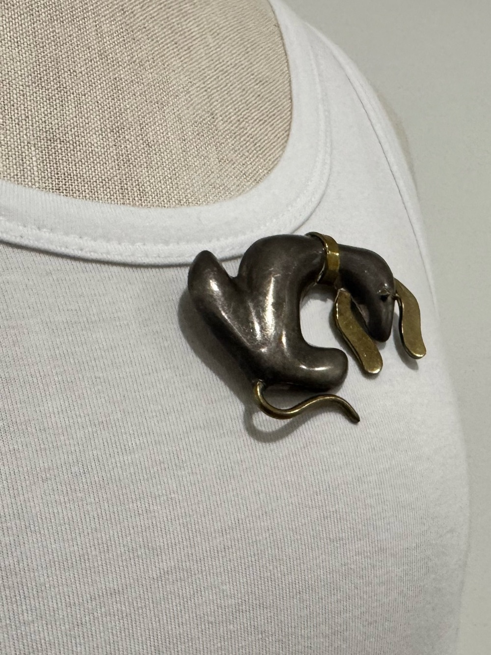 Taxco Silver and Brass Abstract Cat Brooch